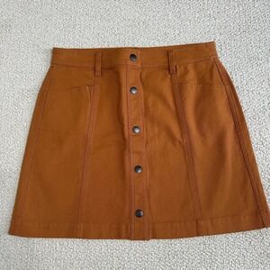 Madewell Button Front A-Line Pocket Mini Skirt Size 10 Burnt Sienna